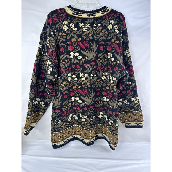 Lands End Tapestry Country Primitive Womens Large Christmas Floral Knit Sweater - Picture 2 of 7